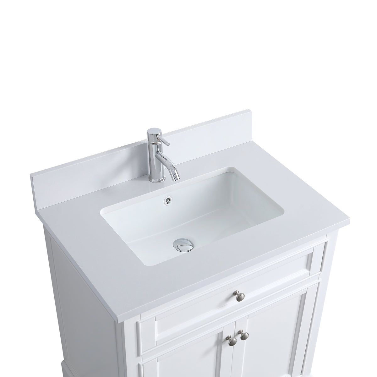 30" White Freestanding Bathroom Vanity with Engineered White Marble Countertop