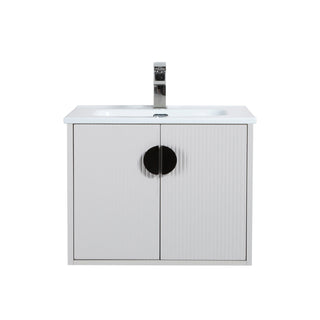 30" White Wall Mount Single Sink Bathroom Vanity with White Ceramic Countertop