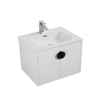 30" White Wall Mount Single Sink Bathroom Vanity with White Ceramic Countertop