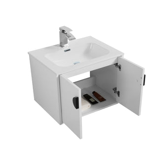 30" White Wall Mount Single Sink Bathroom Vanity with White Ceramic Countertop