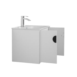 30" White Wall Mount Single Sink Bathroom Vanity with White Ceramic Countertop