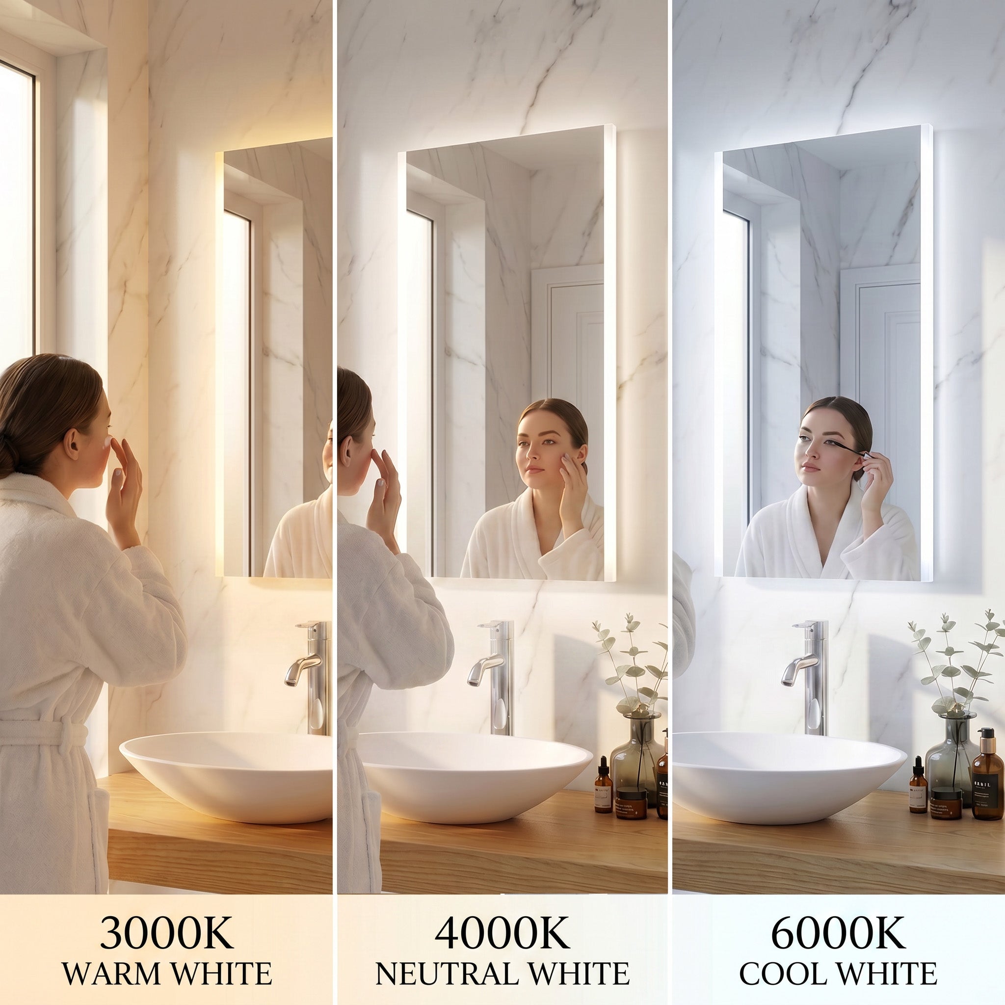 20" LED Bathroom Mirror with Brightness Dimmer, Time & Temperature Display