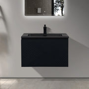 30" Black Wall Mount Bathroom Vanity with Black Engineered Quartz Countertop