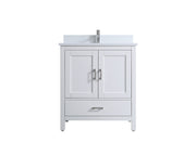 30" White Freestanding Single Sink Bathroom Vanity with Engineered White Marble Countertop