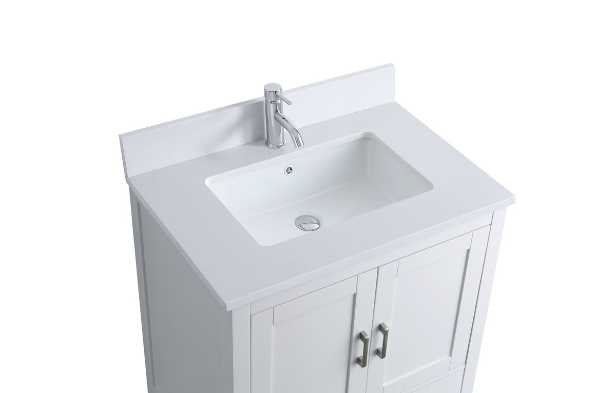 30" White Freestanding Single Sink Bathroom Vanity with Engineered White Marble Countertop