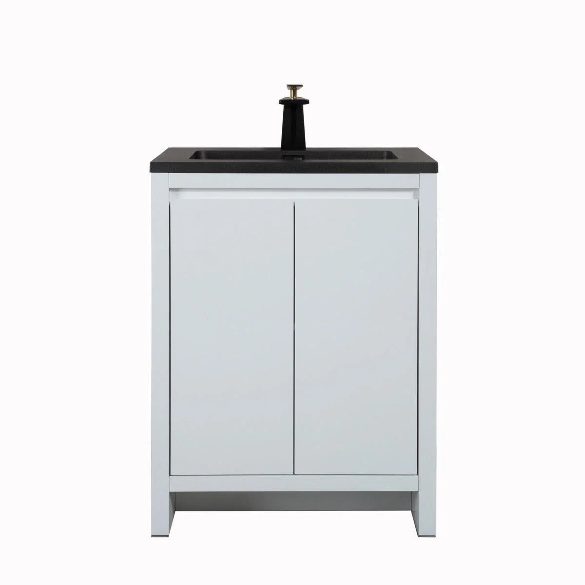30" Glossy White Freestanding Bathroom Vanity with Black Engineered Quartz Countertop - Golden Elite Deco