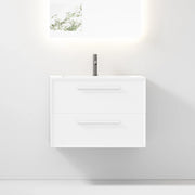 30" White Wall Mount Single Sink Bathroom Vanity with Matte White Solid Surface Countertop