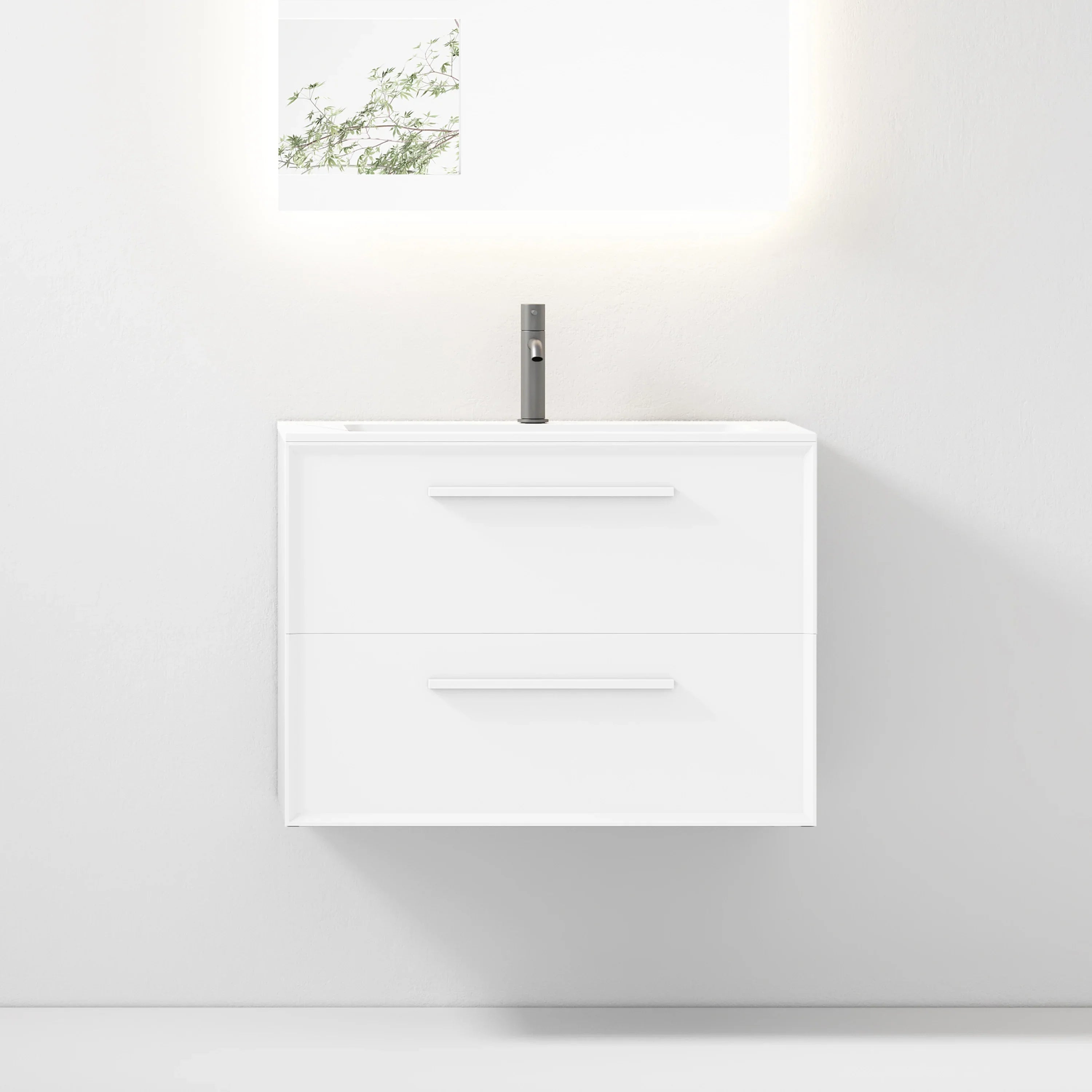 Meuble-Lavabo Mural 30po Blanc avec Comptoir de Surface solide Blanc Mat