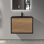 30" Black & Rough Oak Wall Mount Vanity with Black Engineered Quartz Countertop