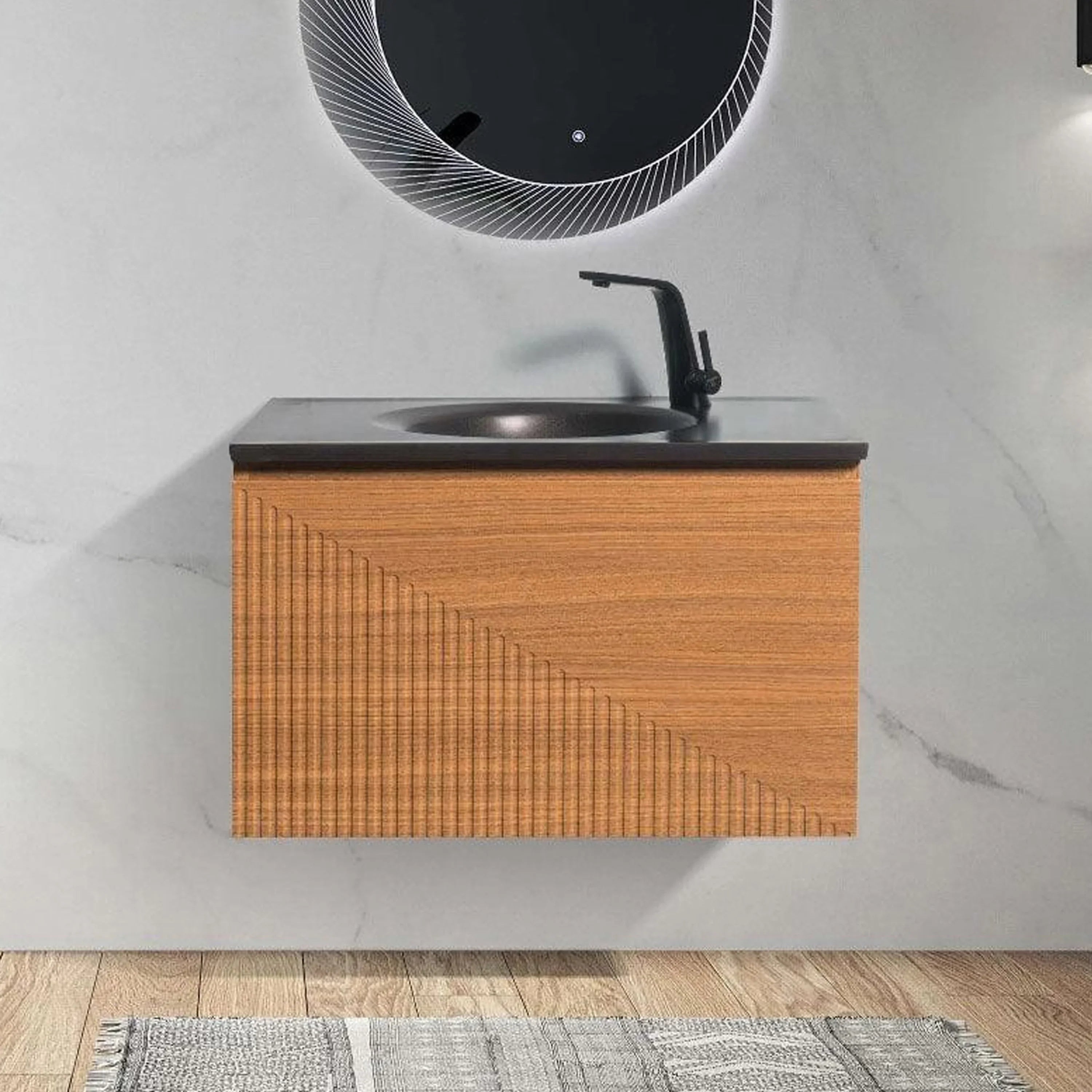 Meuble-Lavabo Mural 30po Chêne Clair 30" avec Comptoir de Quartz d'ingénierie Noir