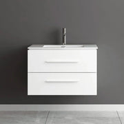 30" Matte White Wall Mount Bathroom Vanity with White Ceramic Countertop