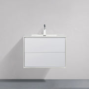 30" White Wall Mount Vanity with White Polymarble Countertop