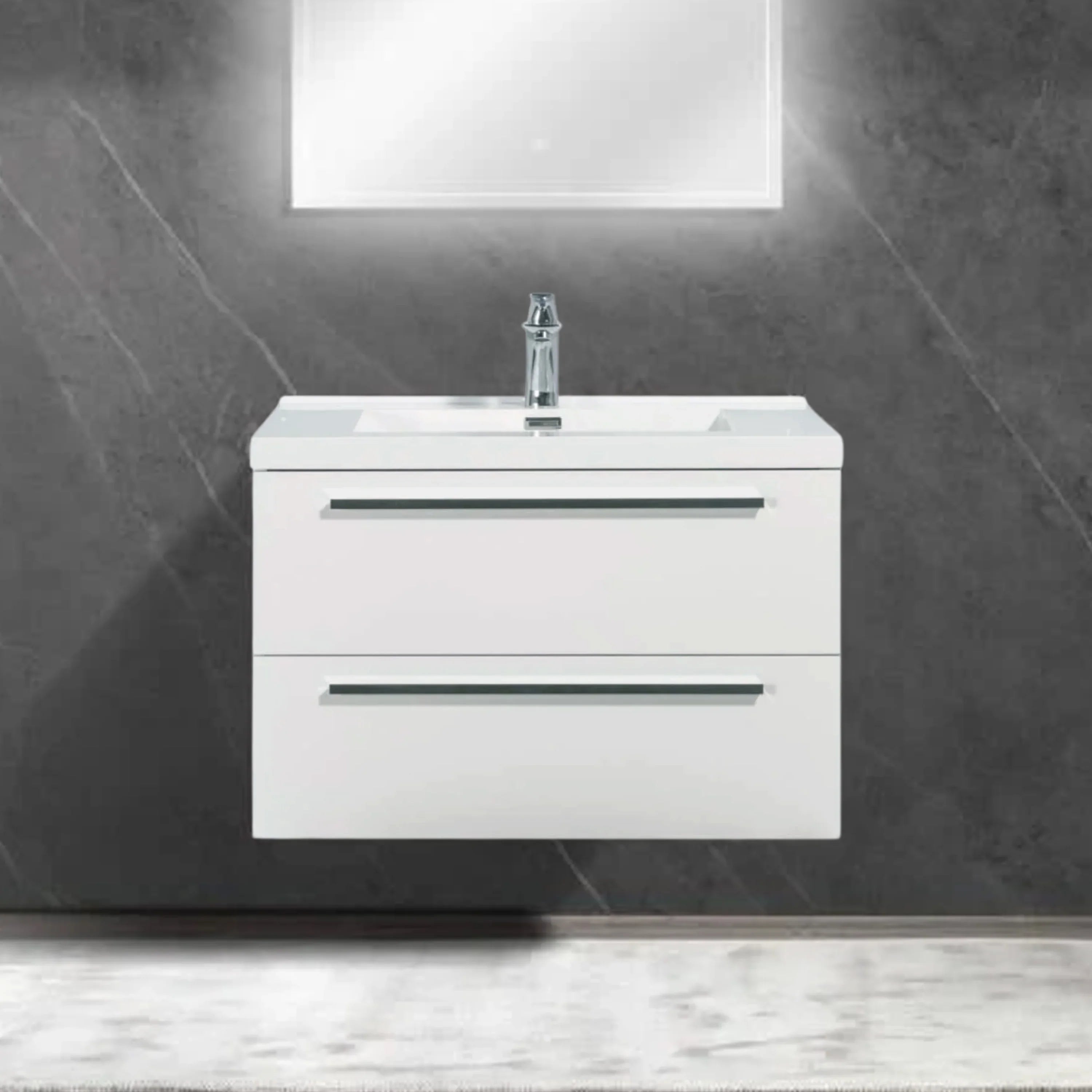 Meuble-Lavabo Mural 30po Blanc avec Comptoir de Polymarbre Blanc