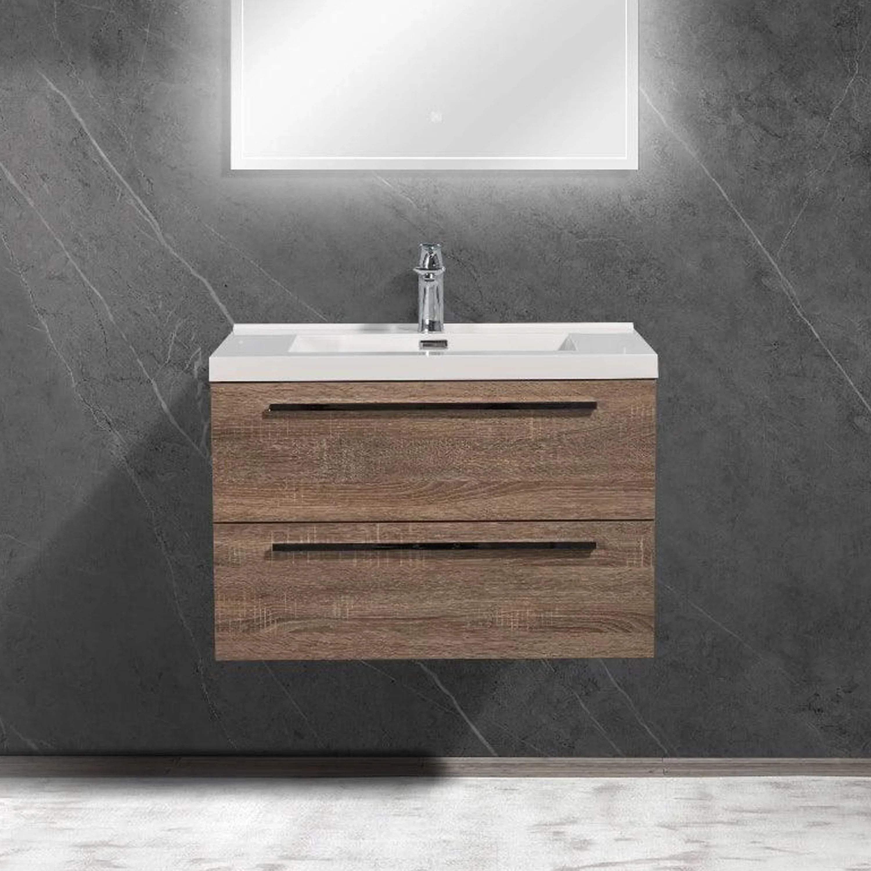 Meuble-lavabo mural de salle de bain en chêne doux de 30" avec Comptoir en polymarbre blanc