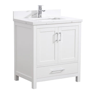 30" White Freestanding Bathroom Vanity with Calcutta Quartz Countertop - Golden Elite Deco