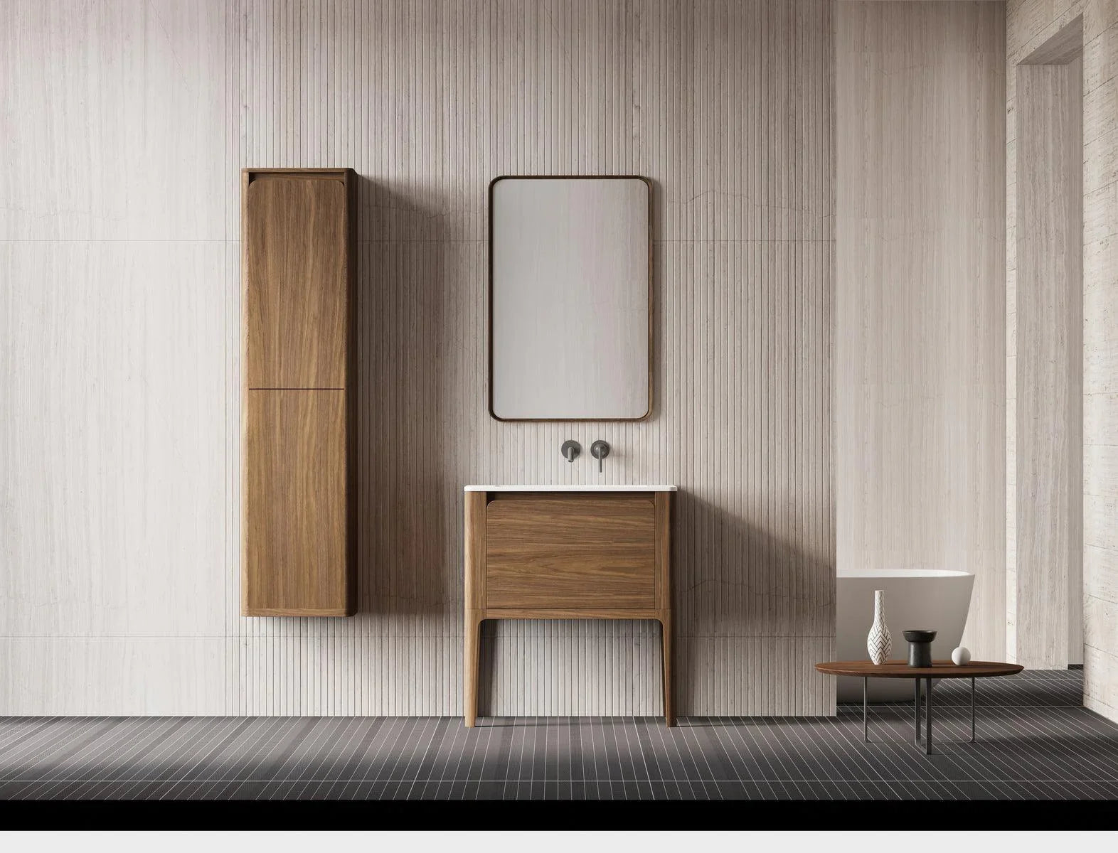 30" Walnut Wall Mount Single Sink Bathroom Vanity with Matte White Solid surface Countertop Fairview - Golden Elite Deco