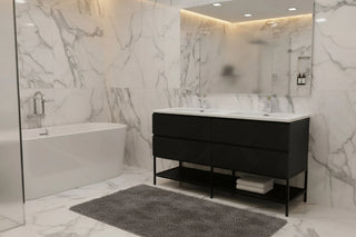 Meuble-lavabo mural noir 60" avec Comptoir en polymarbre blanc