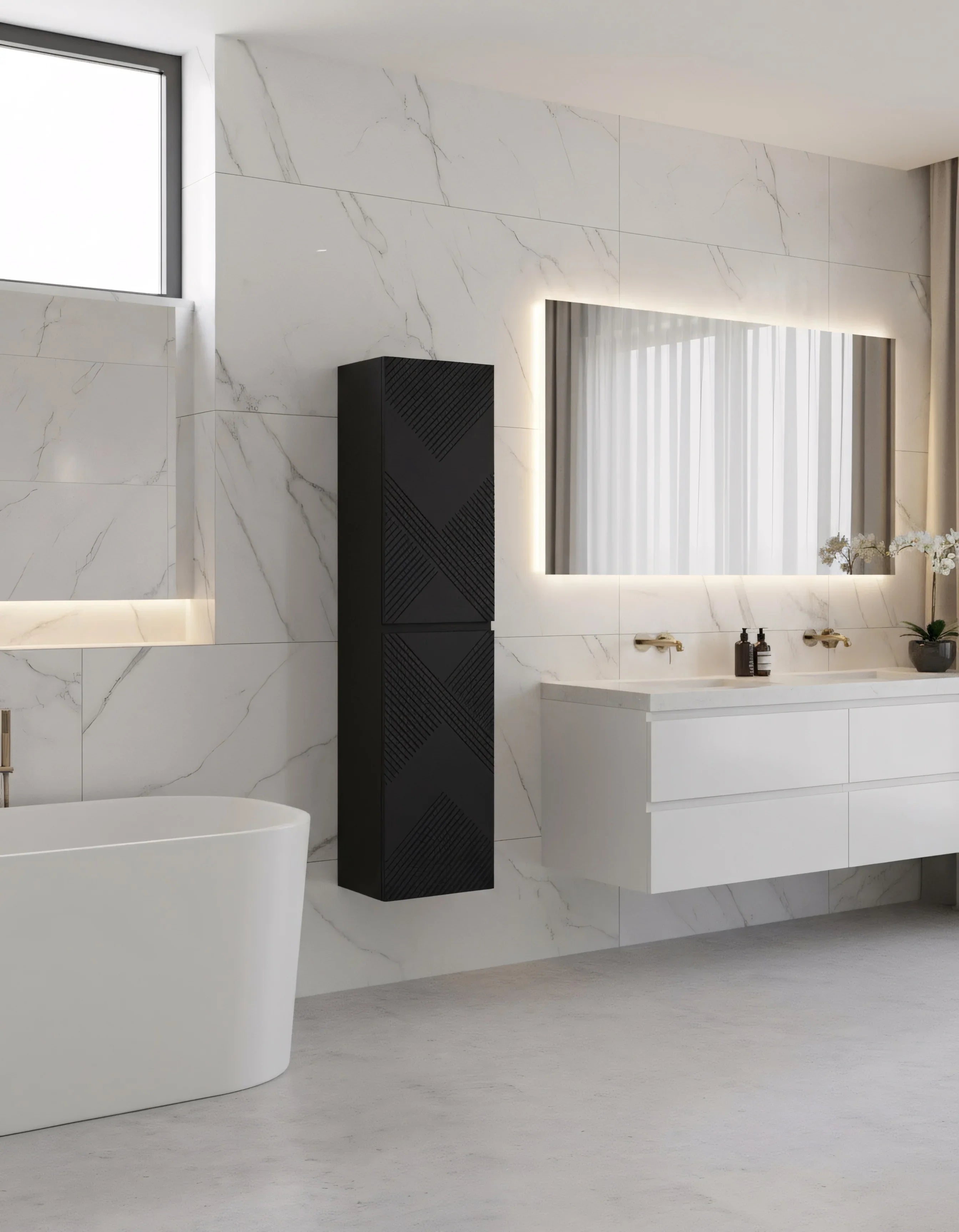 Bathroom Wall Hung Linen Cabinet - Matte Black