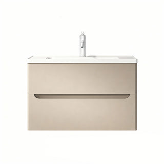Meuble-lavabo mural Lacey Green 32 po, brun-gris - Comptoir en céramique blanche
