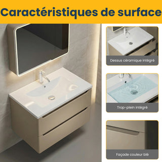 Meuble-lavabo mural 32 po, brun-gris - Comptoir en céramique blanche