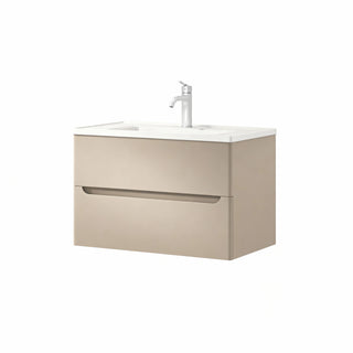 Meuble-lavabo mural Lacey Green 32 po, brun-gris - Comptoir en céramique blanche