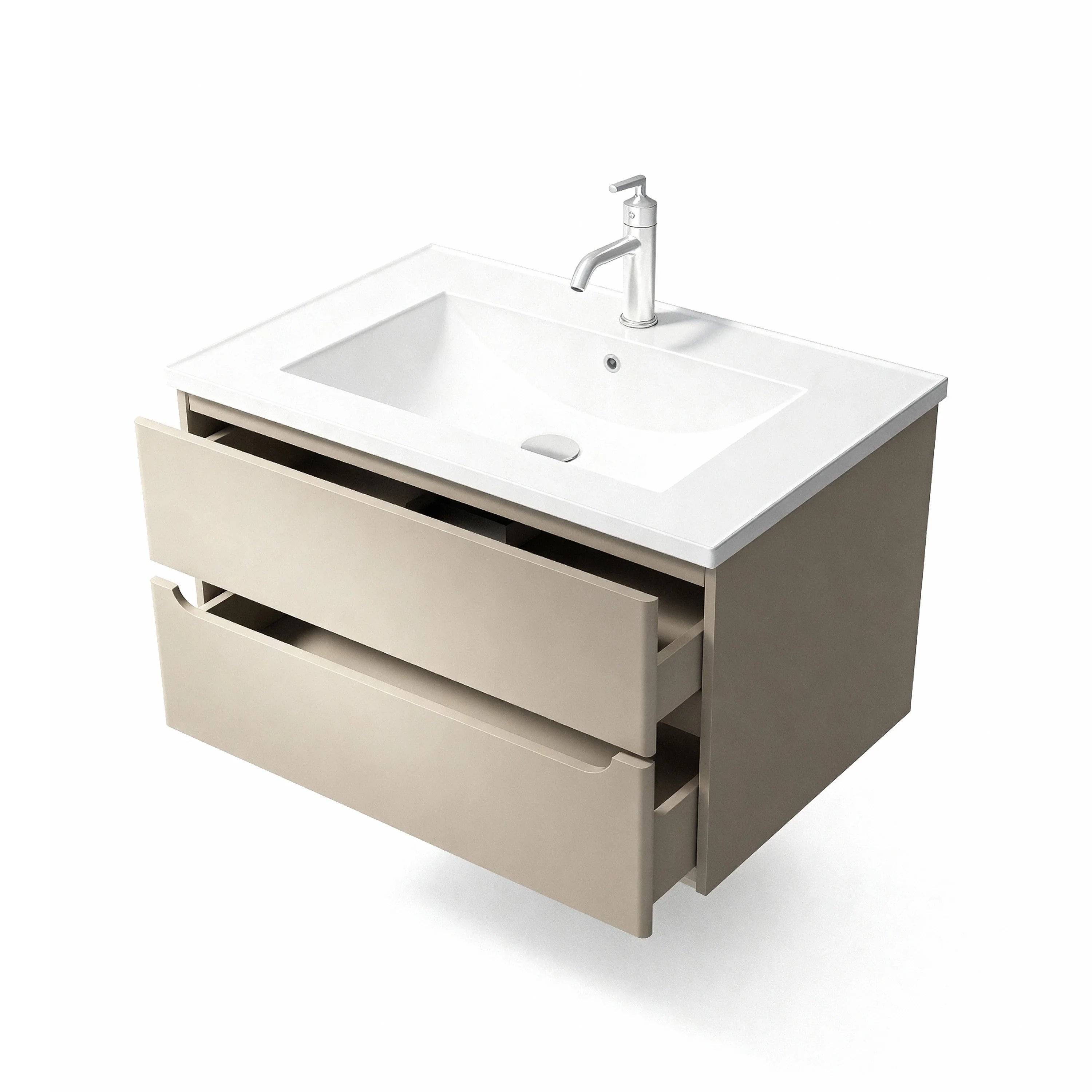 32" Brown Grey Wall Mount Vanity - White Ceramic Countertop