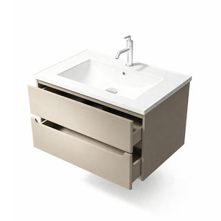 Meuble-lavabo mural Lacey Green 32 po, brun-gris - Comptoir en céramique blanche