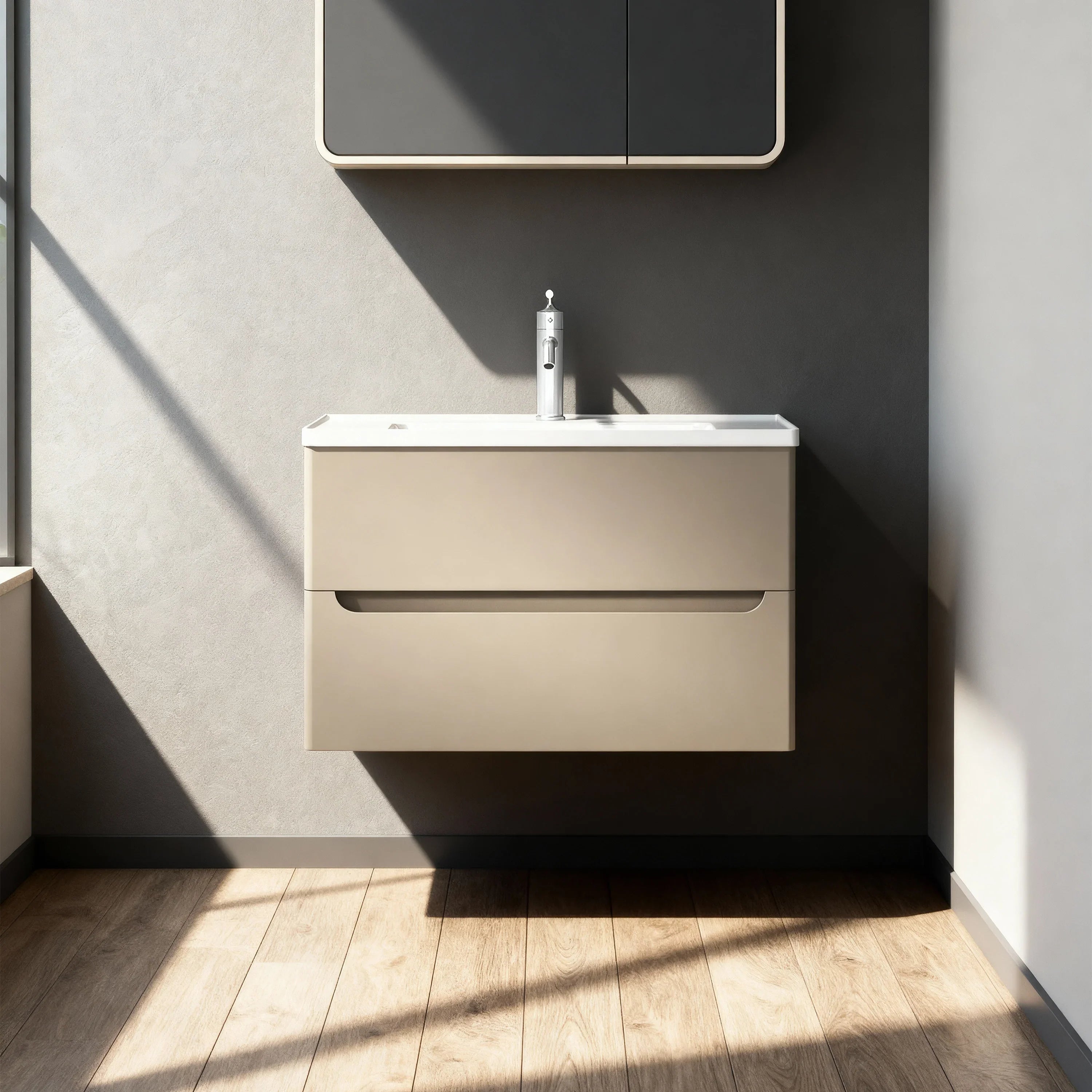 Bundle and Save: 32" Brown Grey Wall Hung Bathroom Vanity with LED Medicine Cabinet