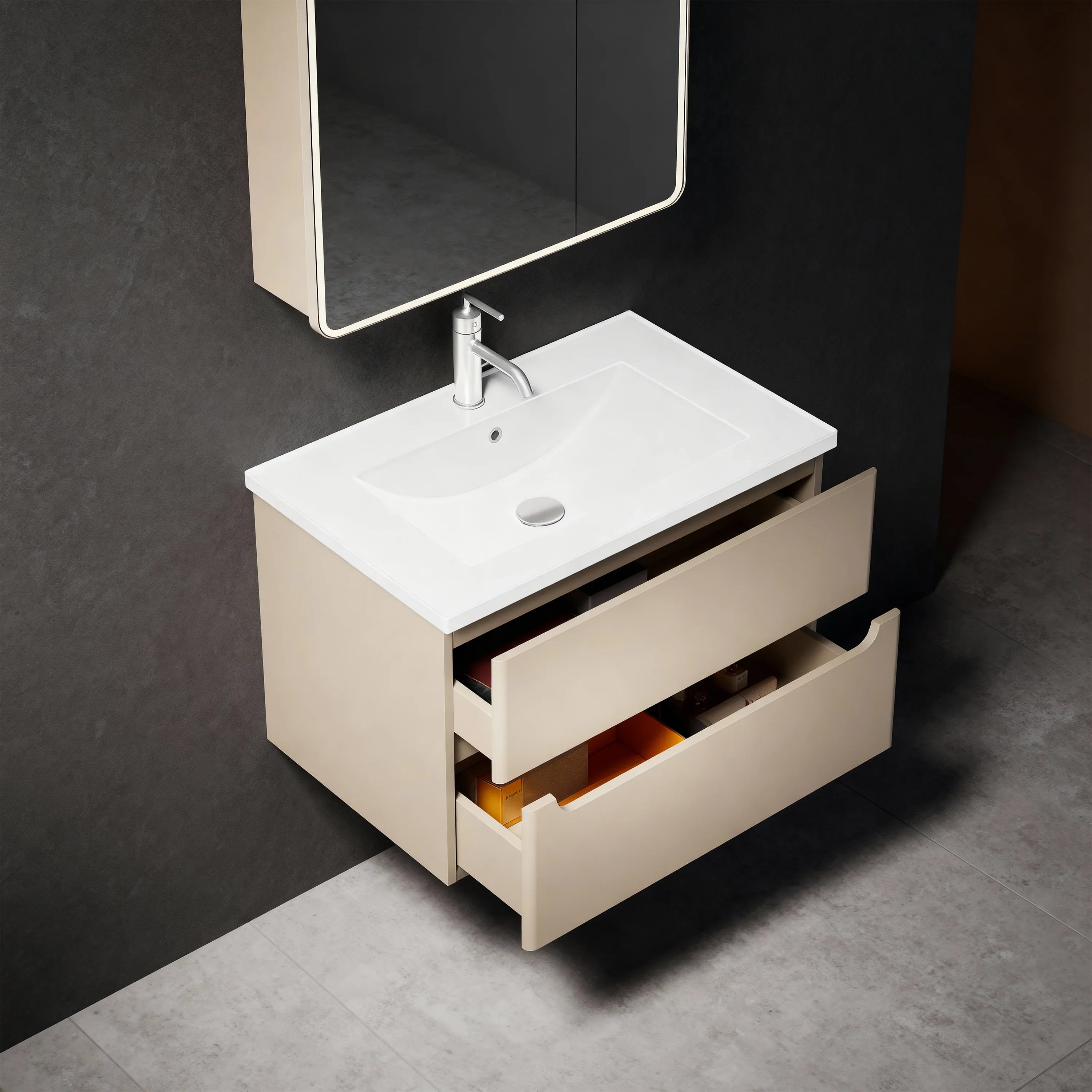 Bundle and Save: 32" Brown Grey Wall Hung Bathroom Vanity with LED Medicine Cabinet