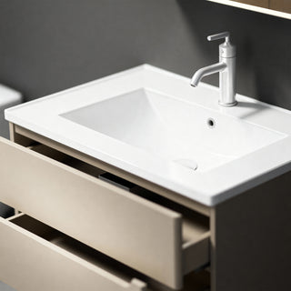 Offre groupée : Meuble-lavabo suspendu brun-gris de 32 po avec armoire à pharmacie à éclairage DEL