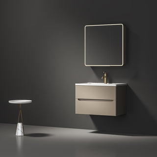 Meuble-lavabo mural Lacey Green 32 po, brun-gris - Comptoir en céramique blanche