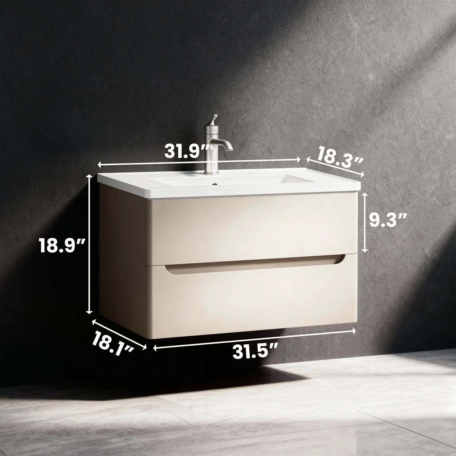 Bundle and Save: 32" Brown Grey Wall Hung Bathroom Vanity with LED Medicine Cabinet