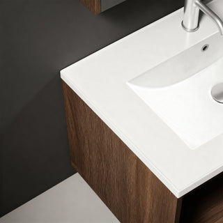 Meuble-lavabo mural Lake Road 32 po Karson Oak - Comptoir en céramique blanche et éclairage DEL