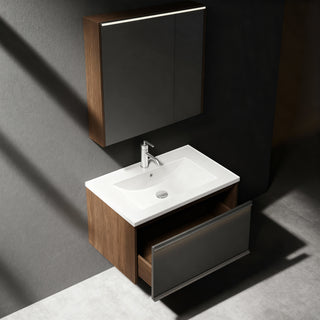 Offre groupée : Meuble-lavabo suspendu Karson en chêne de 81 cm avec armoire à pharmacie à éclairage DEL