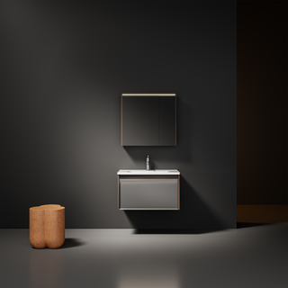 Offre groupée : Meuble-lavabo suspendu Karson en chêne de 81 cm avec armoire à pharmacie à éclairage DEL