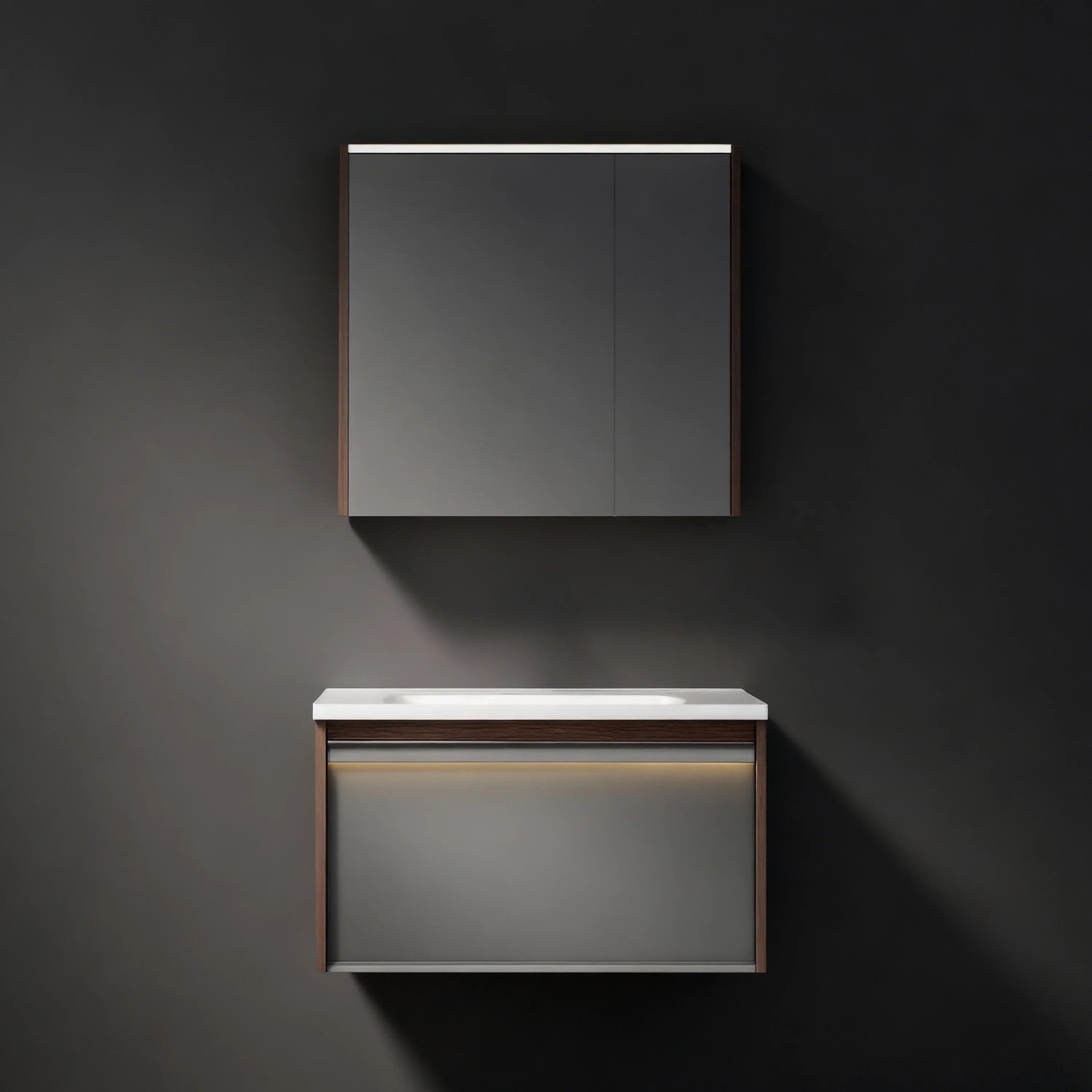 Bundle and Save: 32" Karson Oak Wall Hung Bathroom Vanity with LED Medicine Cabinet