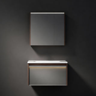 Offre groupée : Meuble-lavabo suspendu Karson en chêne de 81 cm avec armoire à pharmacie à éclairage DEL