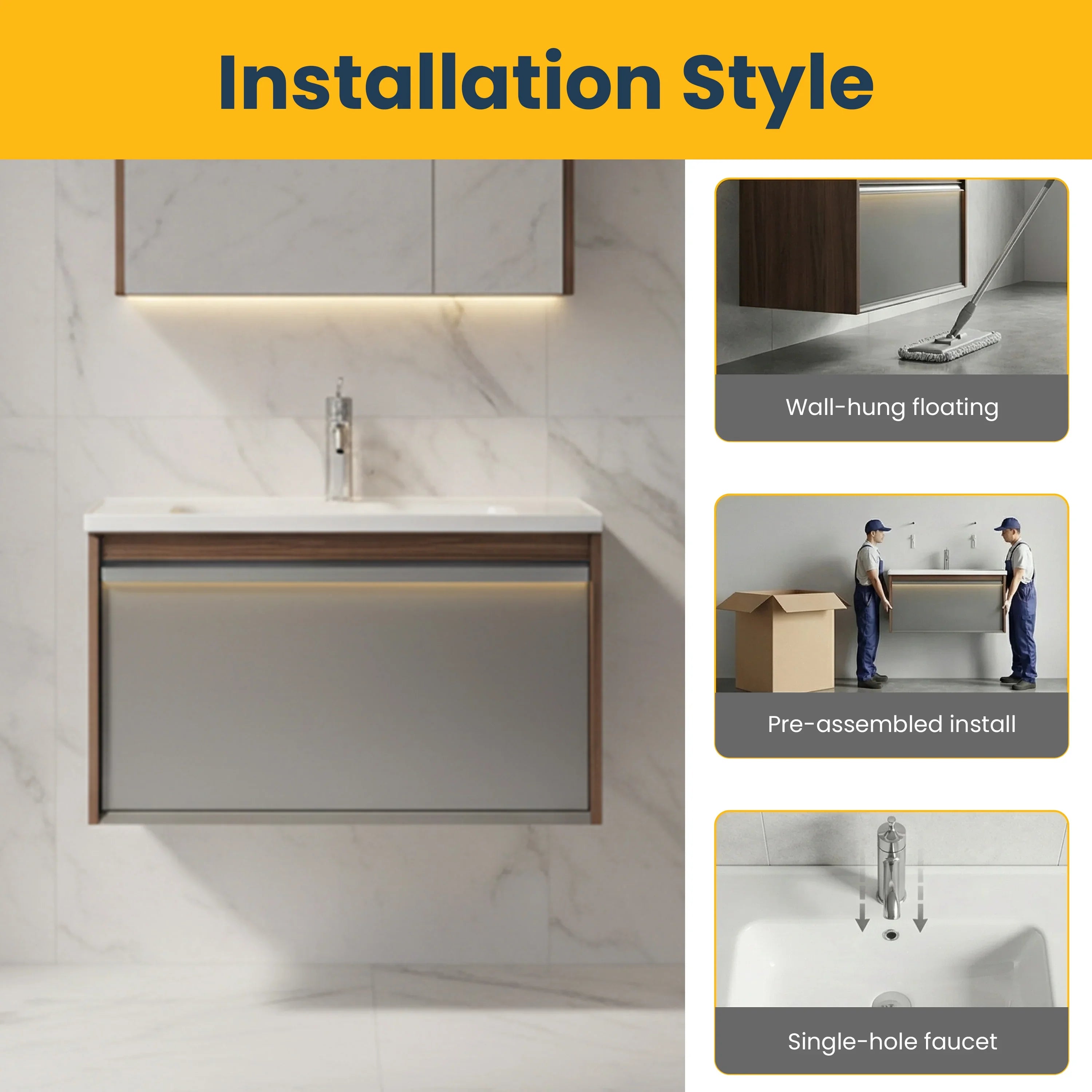 32" Karson Oak Wall Mount Vanity - White Ceramic Countertop and LED Light