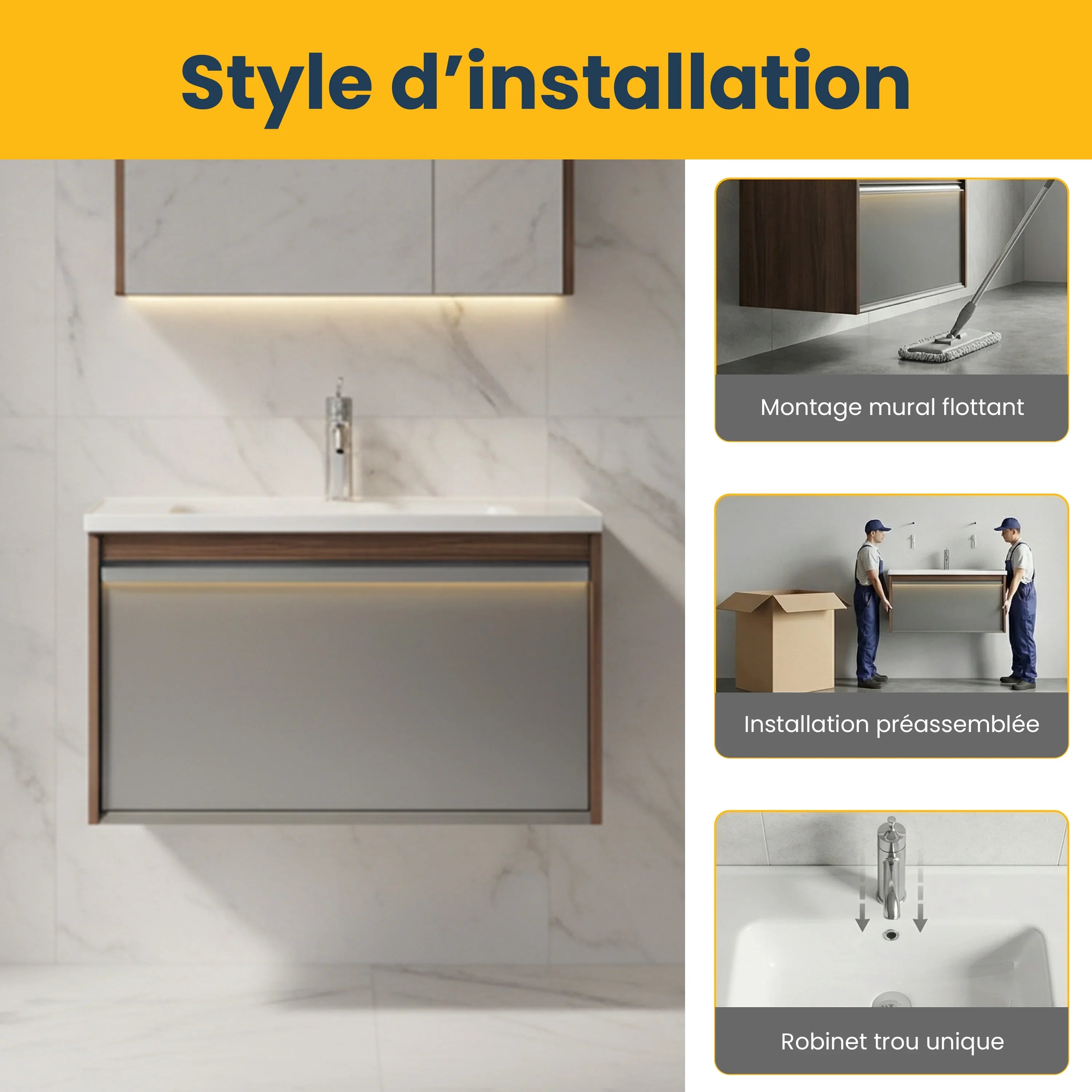 32" Karson Oak Wall Mount Vanity - White Ceramic Countertop and LED Light