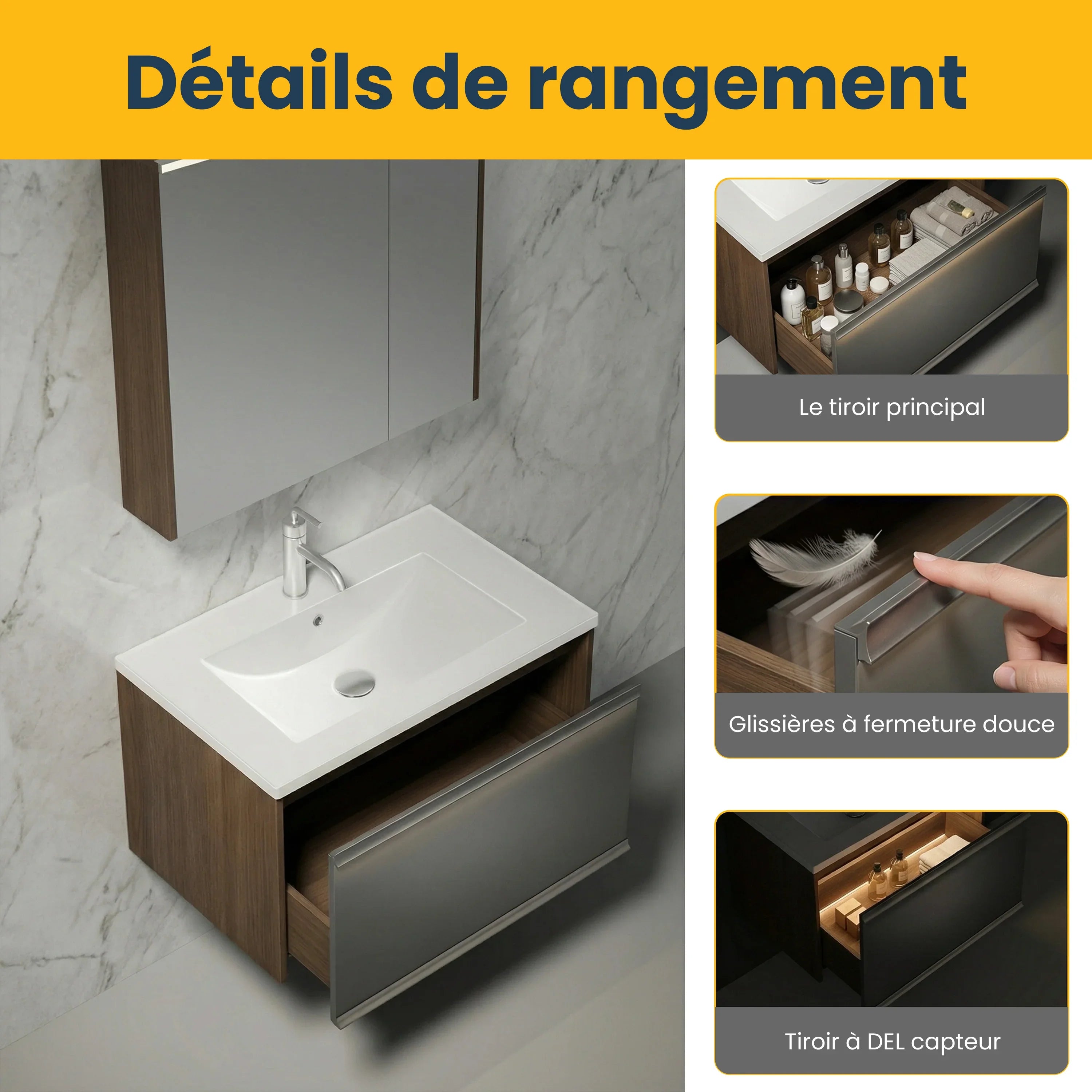 32" Karson Oak Wall Mount Vanity - White Ceramic Countertop and LED Light