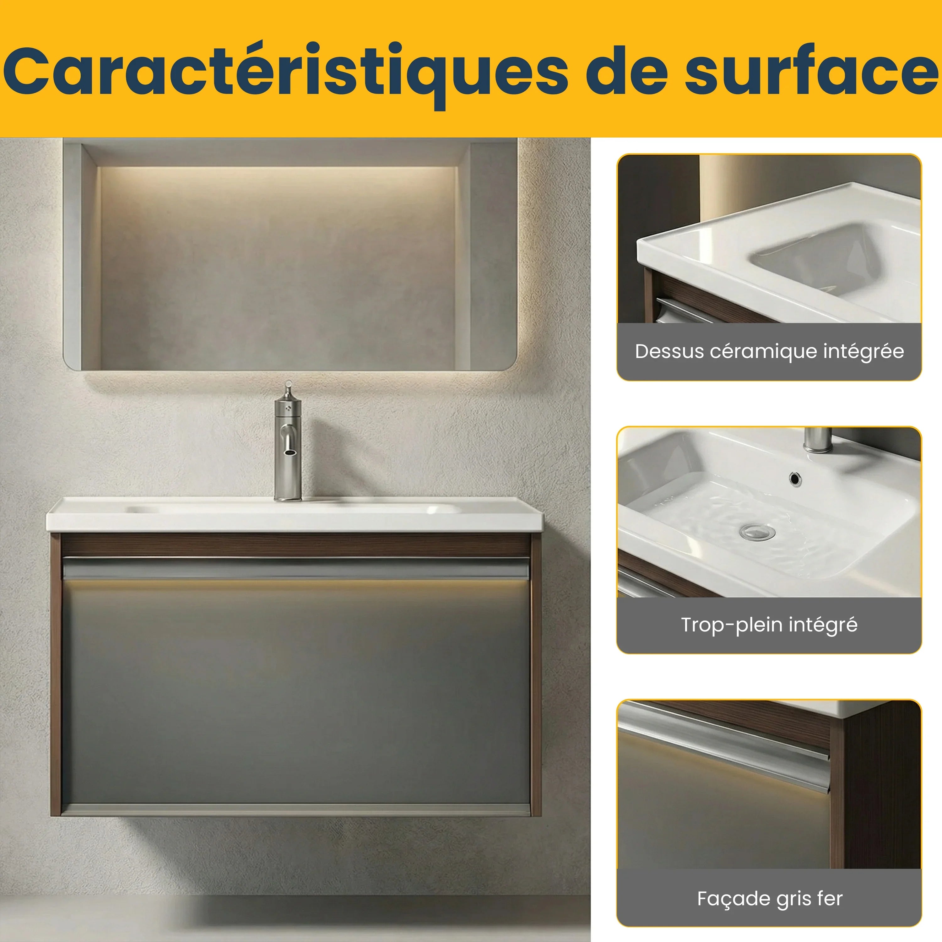 32" Karson Oak Wall Mount Vanity - White Ceramic Countertop and LED Light