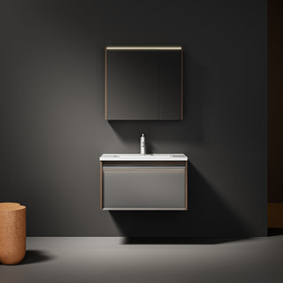 Offre groupée : Meuble-lavabo suspendu Karson en chêne de 81 cm avec armoire à pharmacie à éclairage DEL