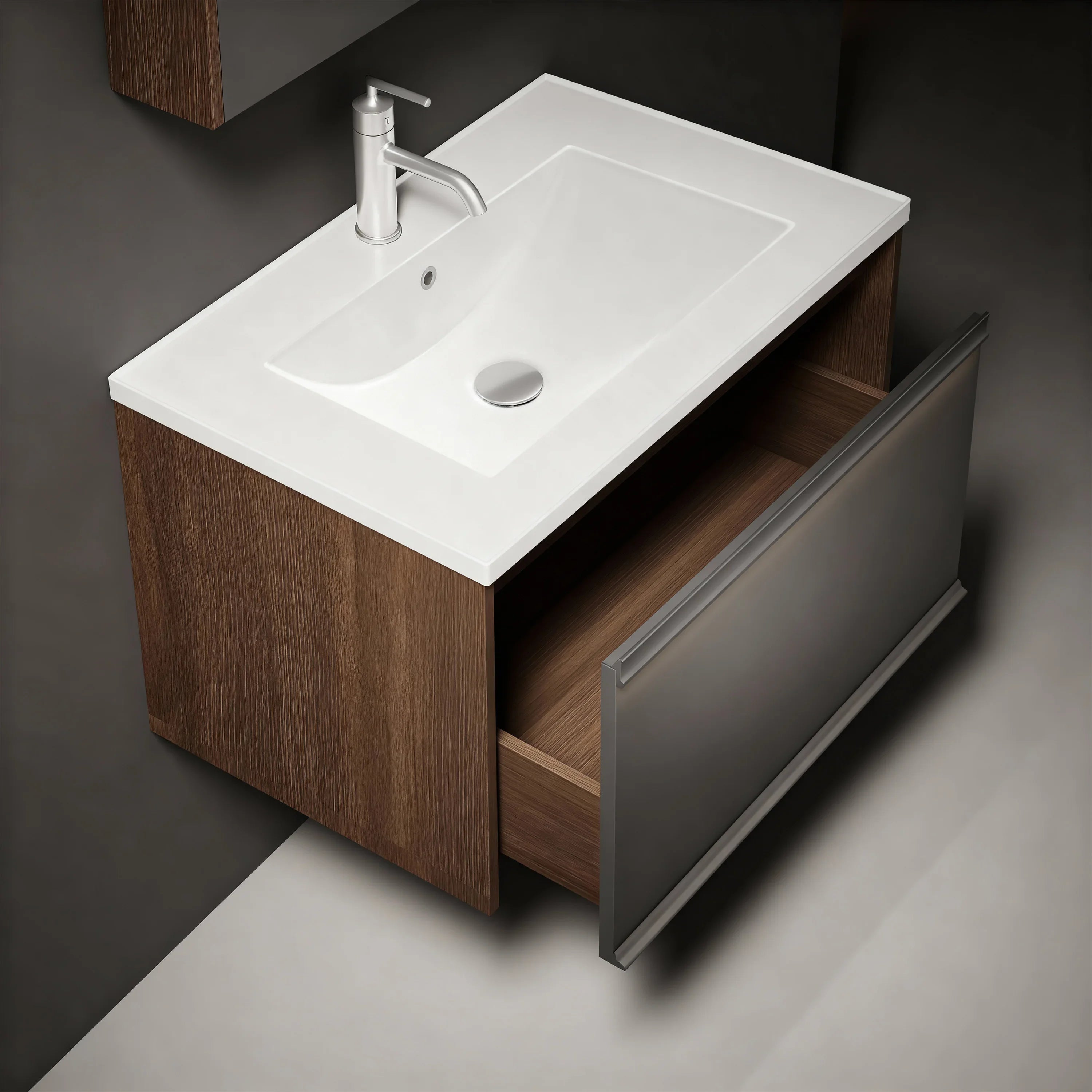 Bundle and Save: 32" Karson Oak Wall Hung Bathroom Vanity with LED Medicine Cabinet