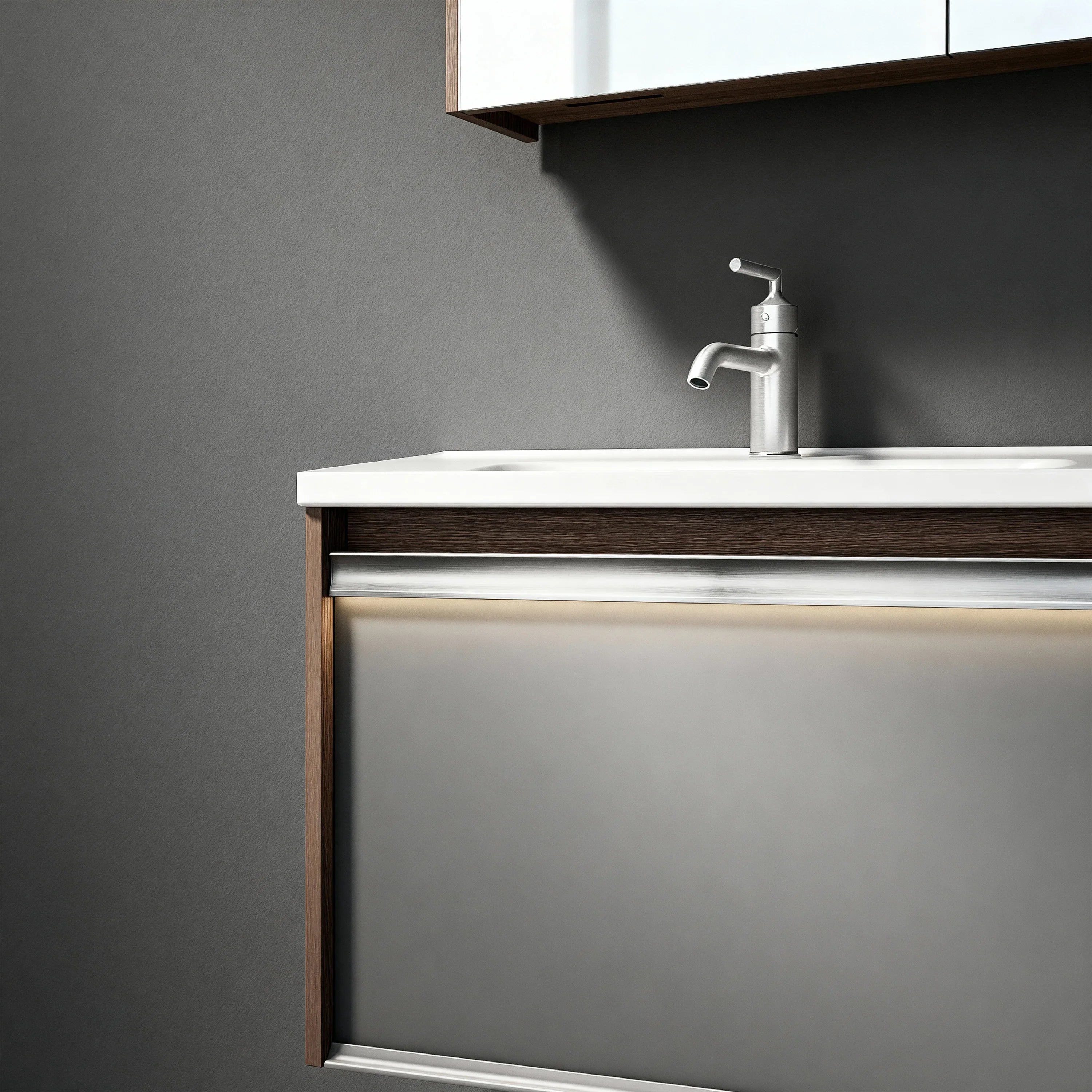 32" Karson Oak Wall Mount Vanity - White Ceramic Countertop and LED Light