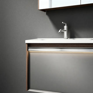 Offre groupée : Meuble-lavabo suspendu Karson en chêne de 81 cm avec armoire à pharmacie à éclairage DEL