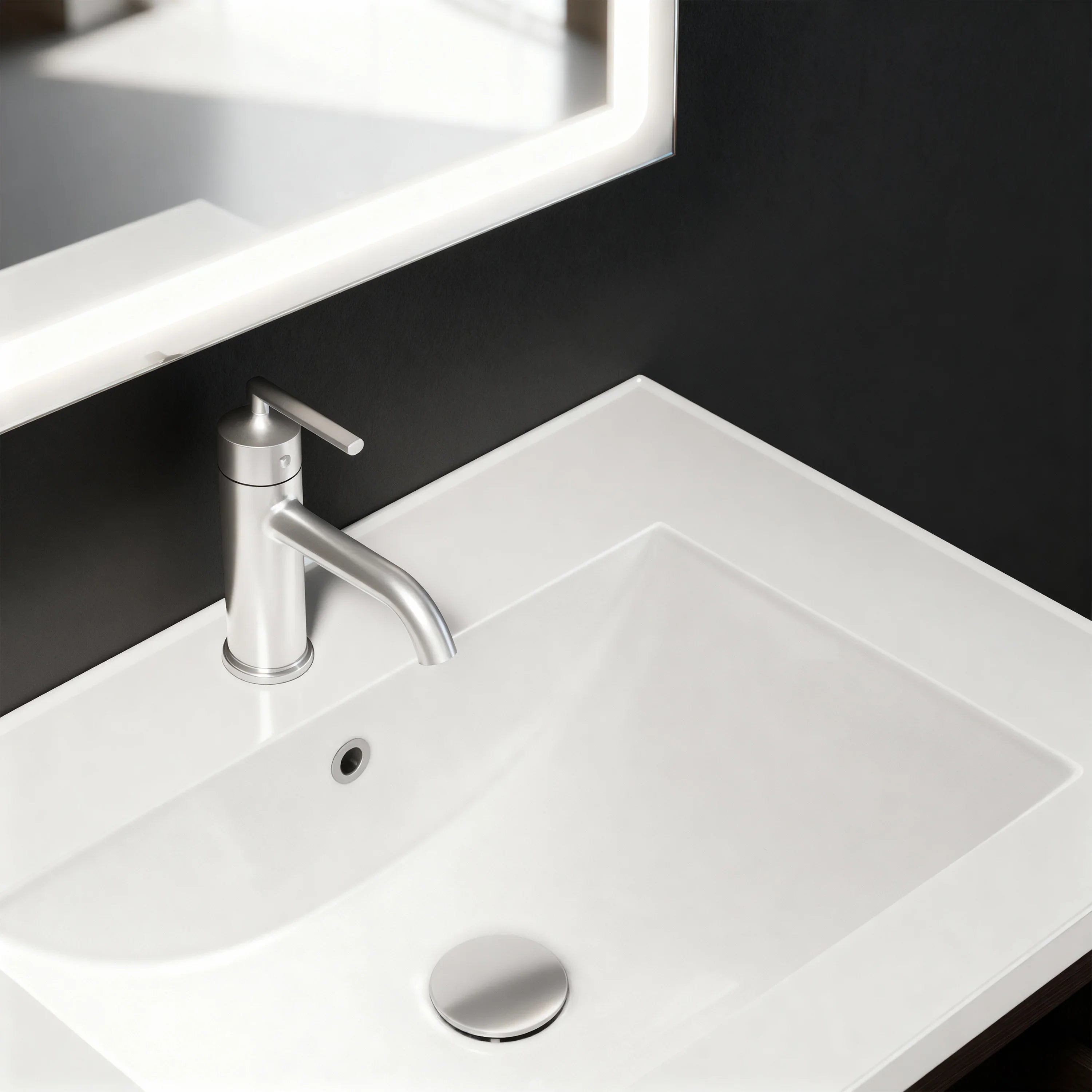 32" Karson Oak Wall Mount Vanity - White Ceramic Countertop and LED Light