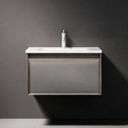 32" Karson Oak Wall Mount Vanity - White Ceramic Countertop and LED Light