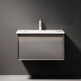 Meuble-lavabo mural Lake Road 32 po Karson Oak - Comptoir en céramique blanche et éclairage DEL