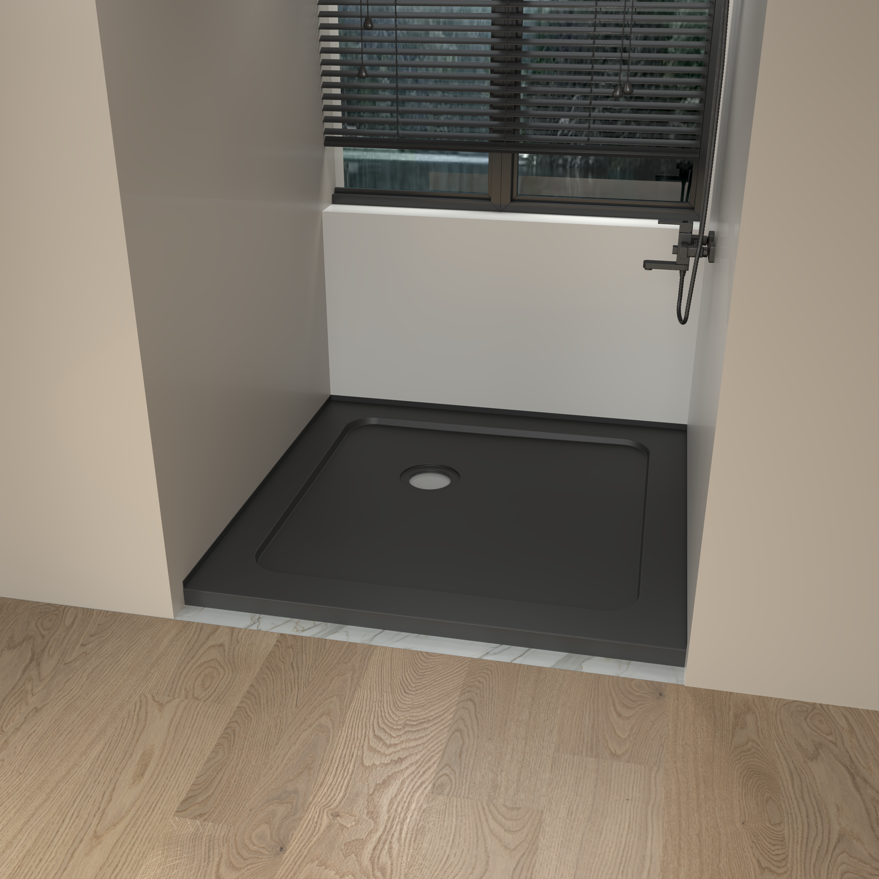 36" x 36" Glossy Black Acrylic Shower Base with Corner Drain