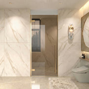 29,9po–30,3po L (largeur ajustable) x 79po H Porte de douche pivotante réversible sans cadre en or brossé avec verre brun teinté